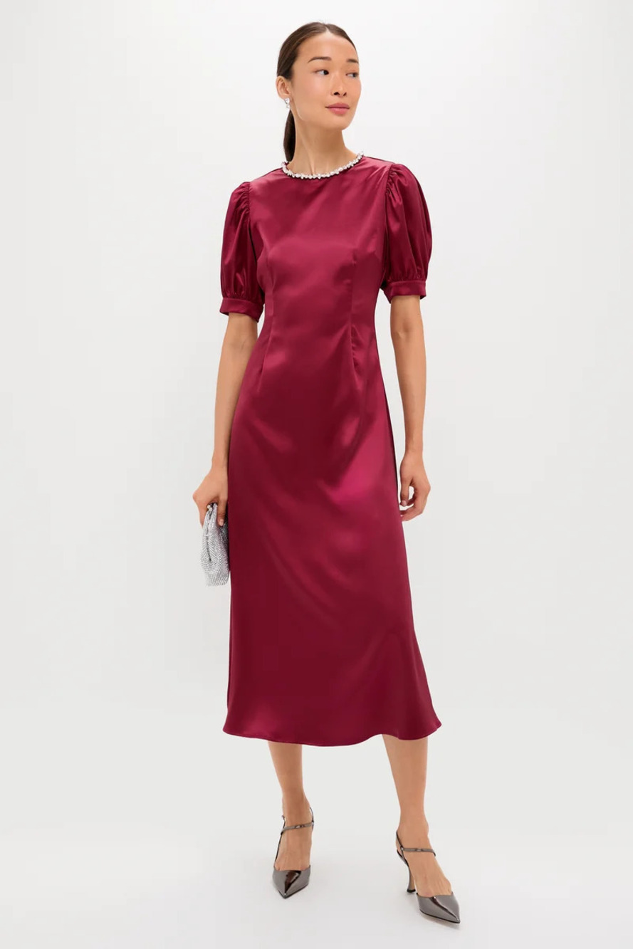 Hyacinth House Oxblood Embellished Sappho Midi Dress - Missing Front Gem